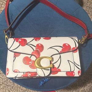 Coach Cherry Print Clutch in White and Red